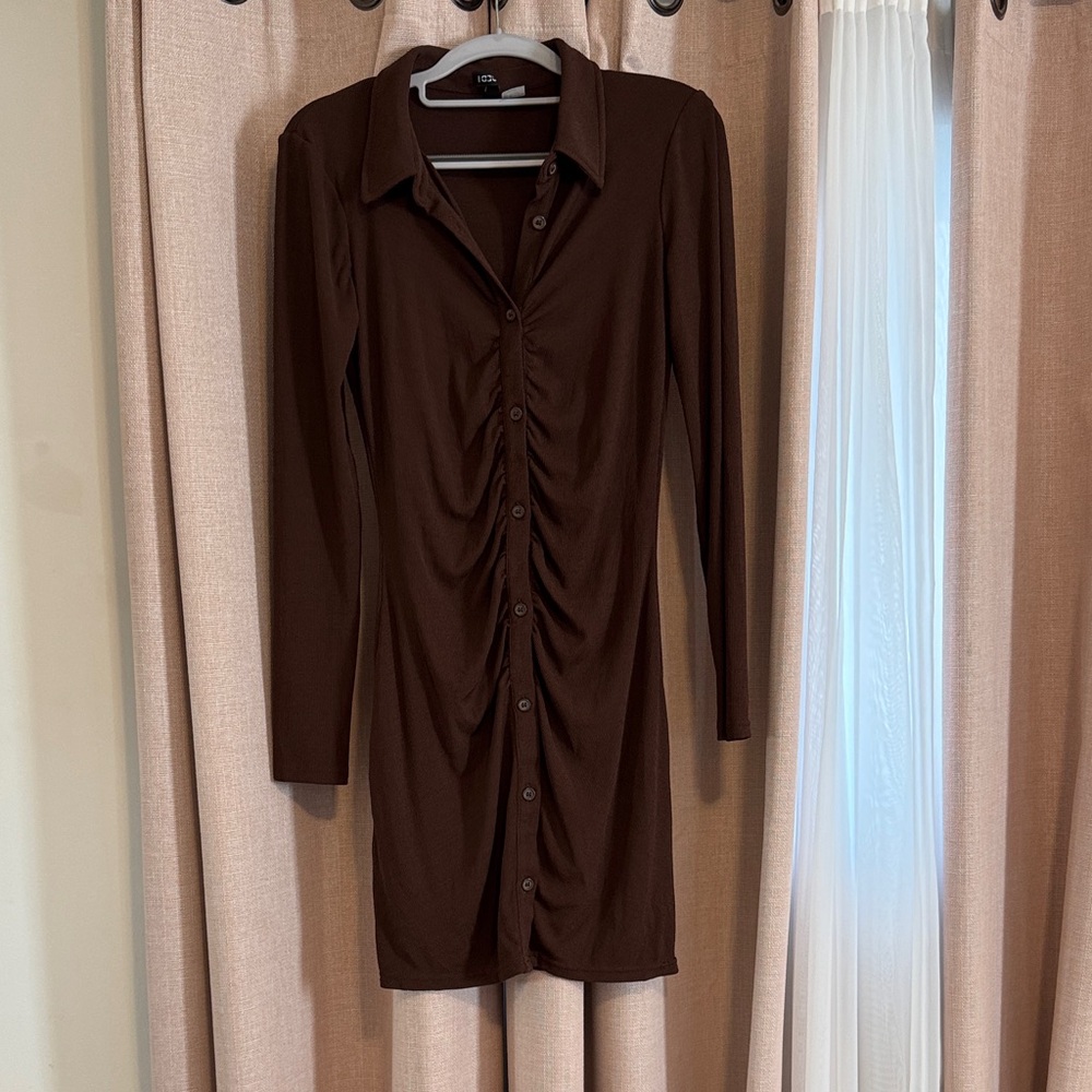 Divided Chocolate Brown Long Sleeve Dress